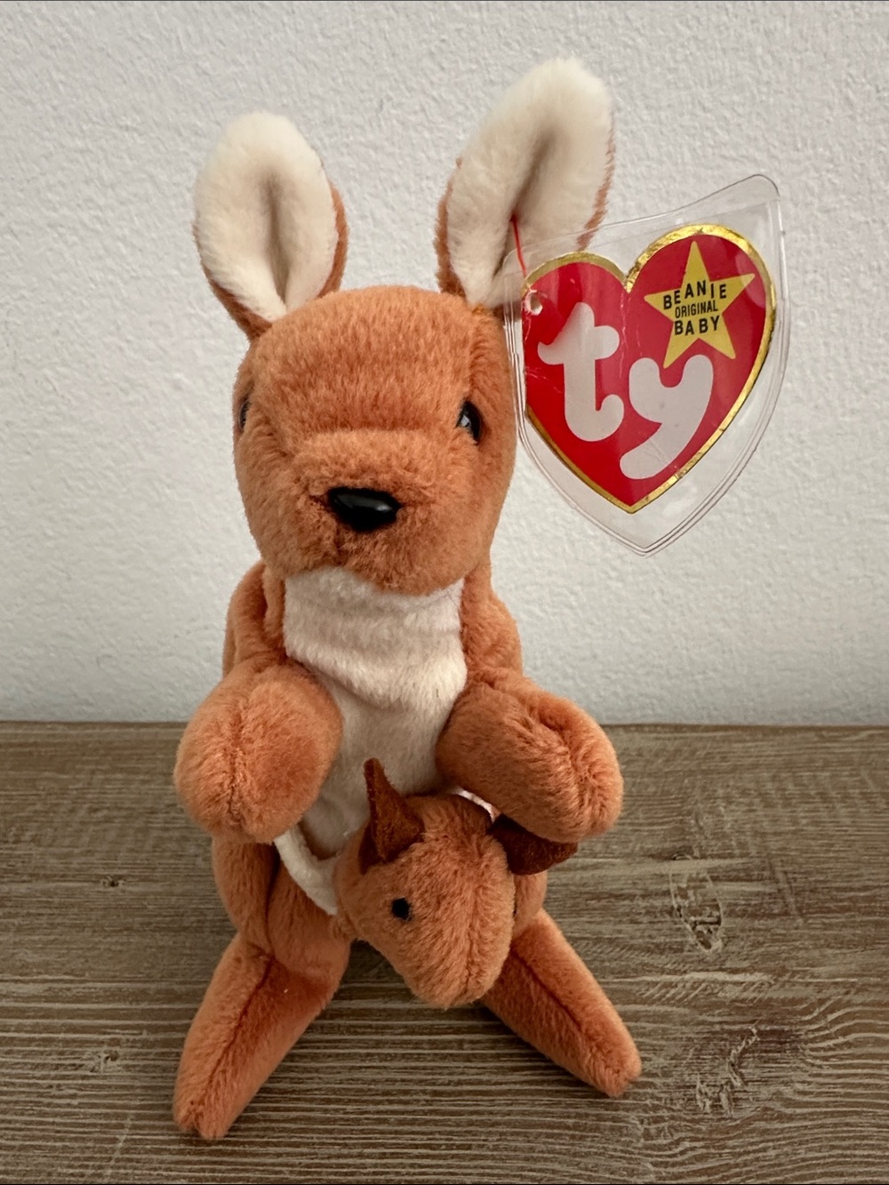 1996 Ty Beanie Baby Pouch Kangaroo Plush - Brown & Cream